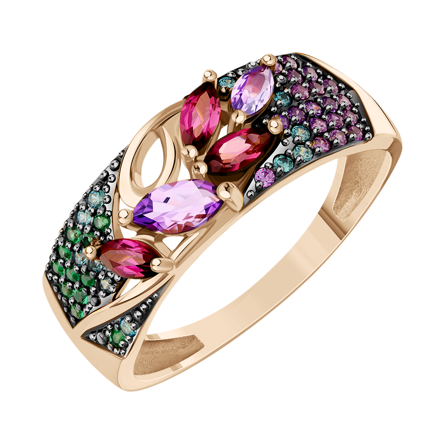 Damenring mit Amethysten, Rhodolithen und Zirkonia