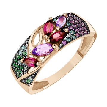 Damenring mit Amethysten, Rhodolithen und Zirkonia