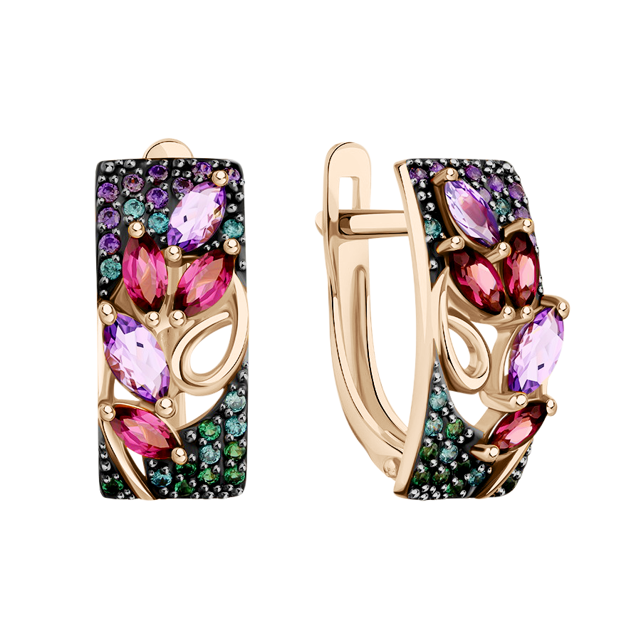 Ohrhänger mit Amethysten, Rhodolithen und Zirkonia