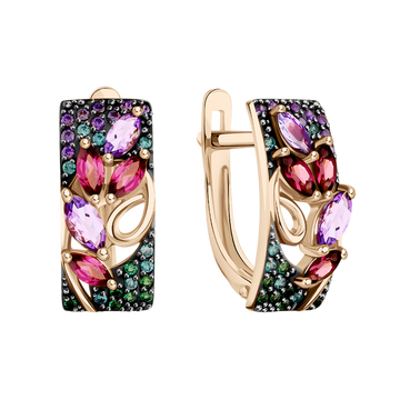 Ohrhänger mit Amethysten, Rhodolithen und Zirkonia