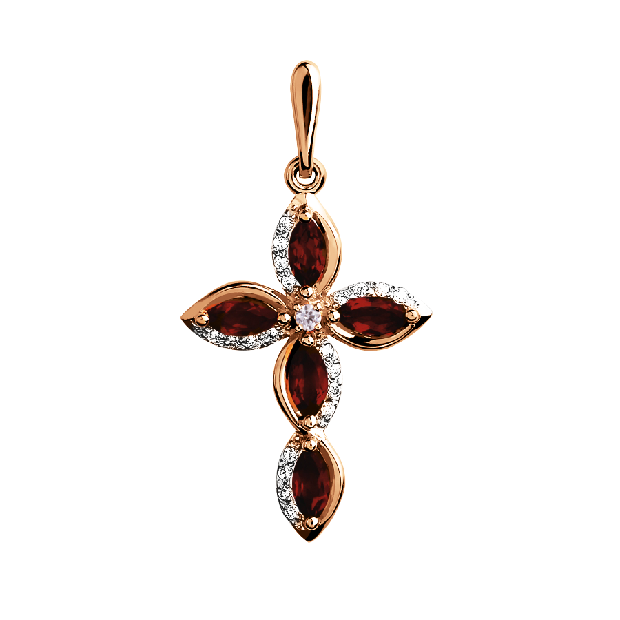 Anhänger – Kreuz mit Zirkonia und Granat