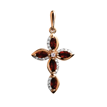 Anhänger – Kreuz mit Zirkonia und Granat