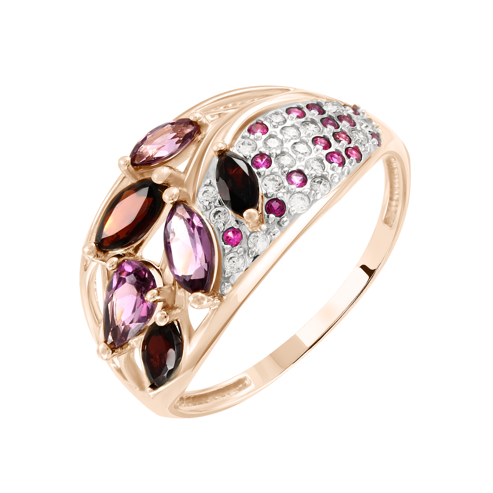 Damenring mit Granat, Rodolithen und Zirkonia