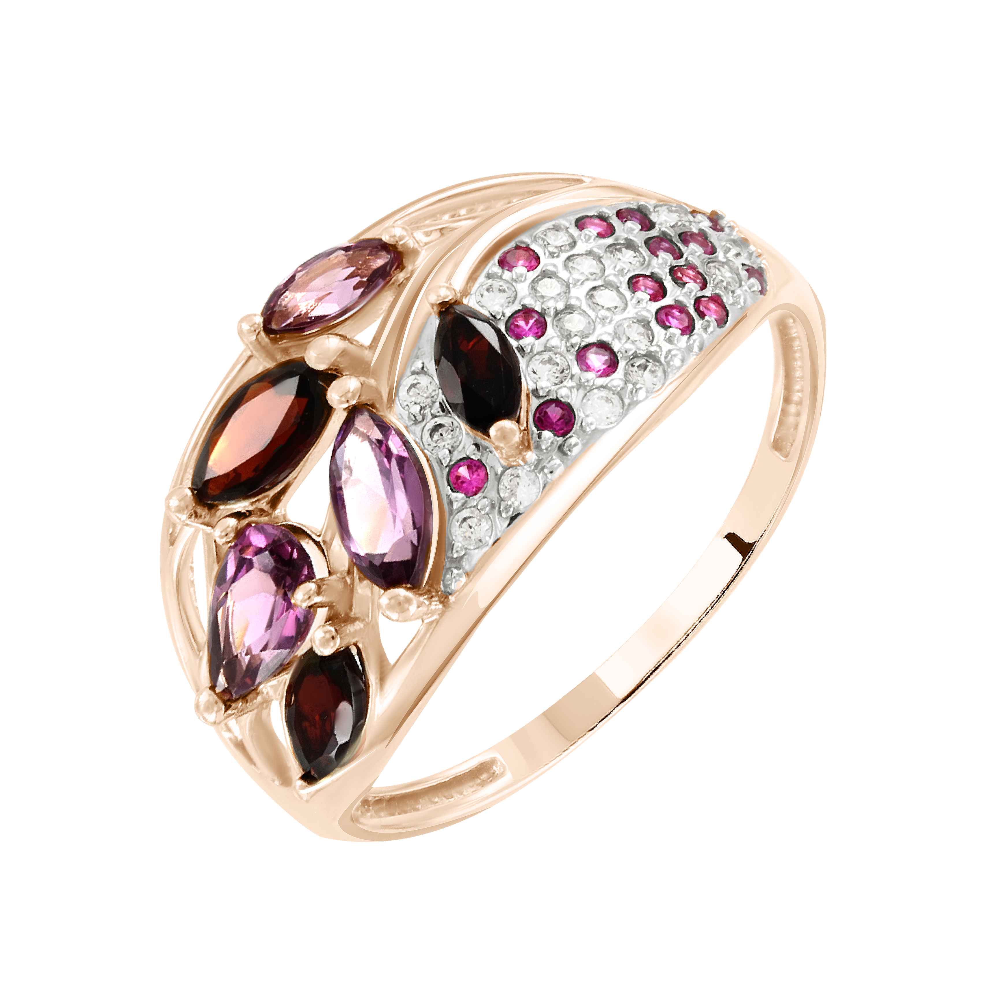 Damenring mit Granat, Rodolithen und Zirkonia