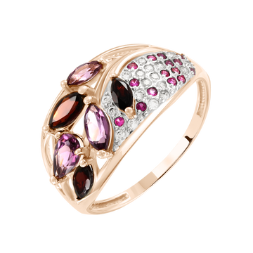Damenring mit Granat, Rodolithen und Zirkonia