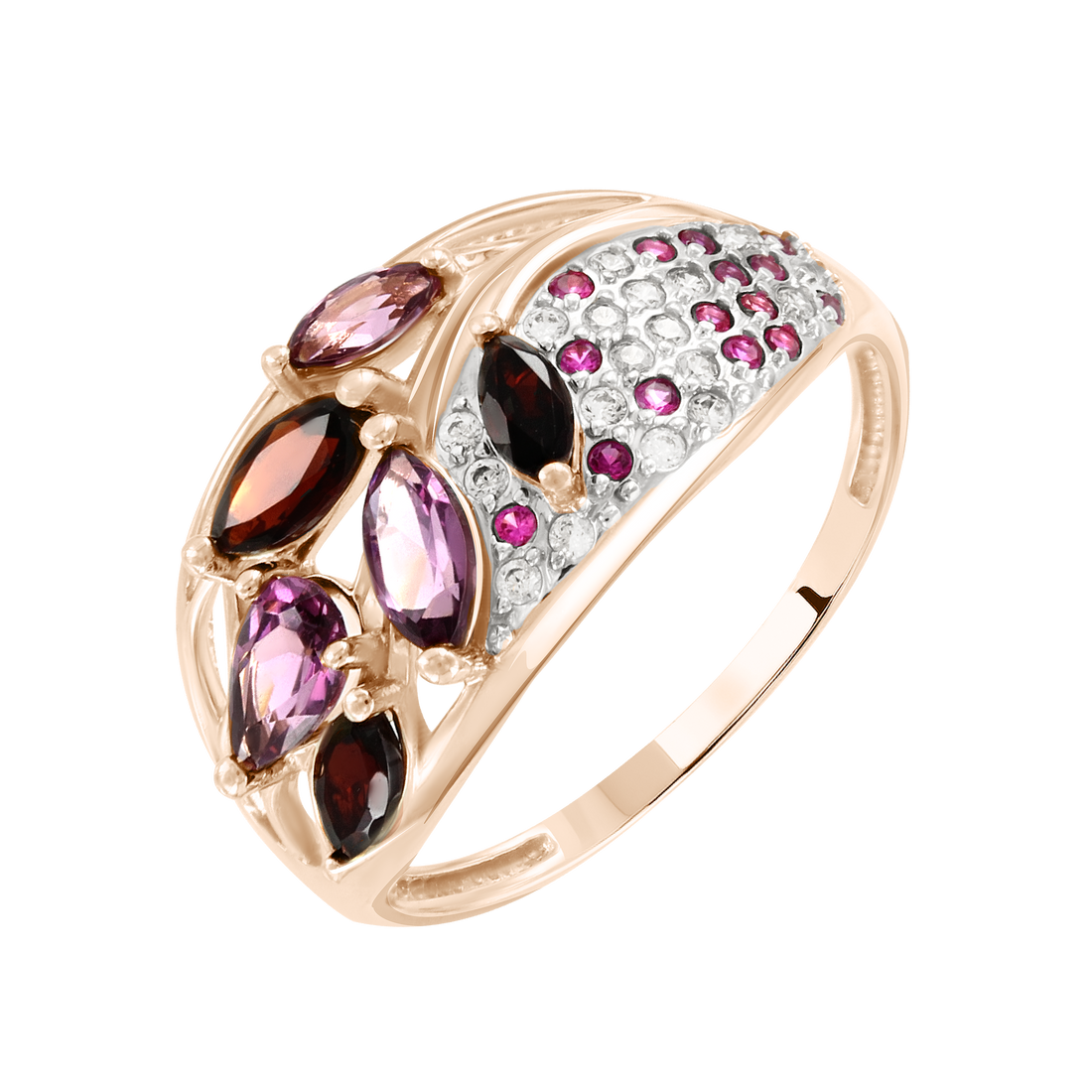 Damenring mit Granat, Rodolithen und Zirkonia
