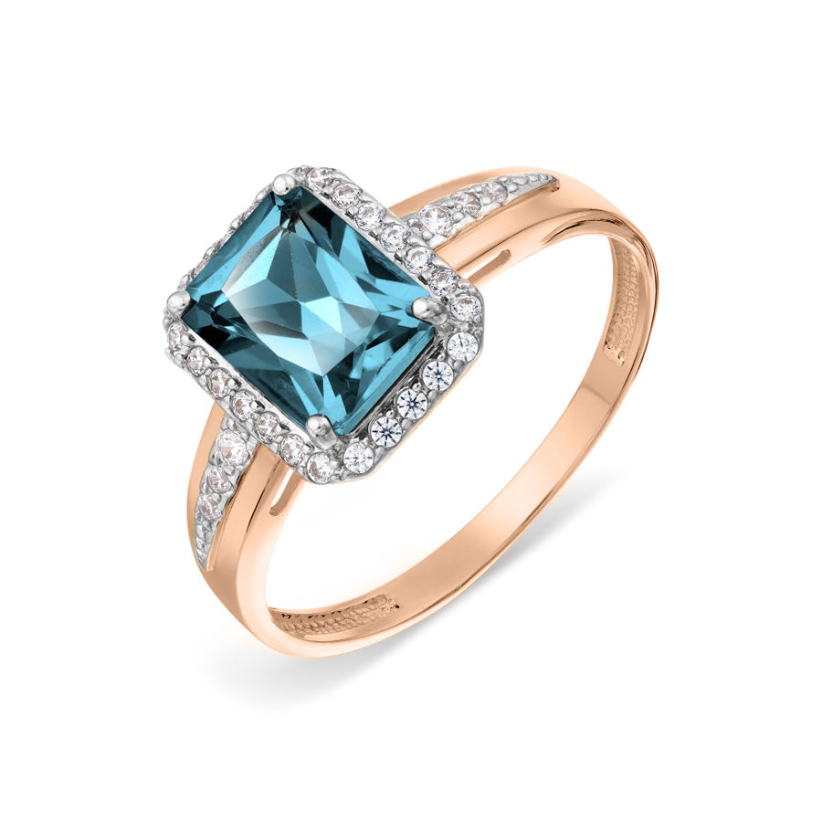 Damenring mit London Blue Topas und Zirkonia