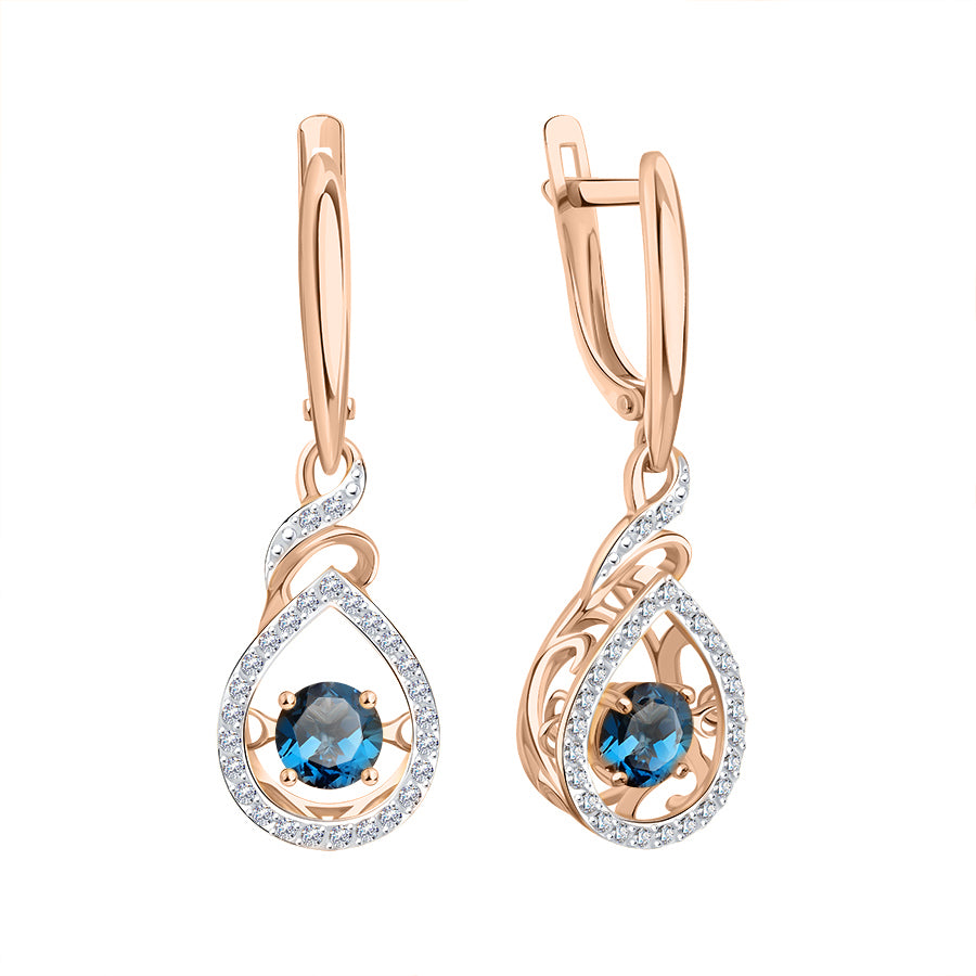 Ohrhänger mit tanzendem London Blue Topas und Zirkonia