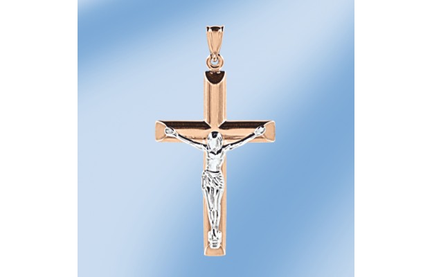 Kreuz, Rot- Weißgold 585, Höhe ca 4,5 cm. 