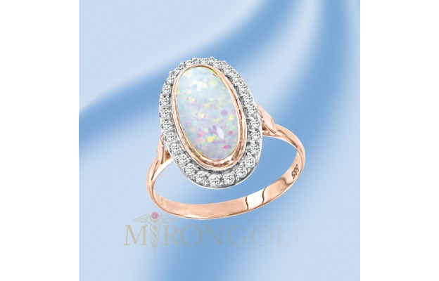 Damenring, Rotgold, 585°, Opal, Zirkonia.