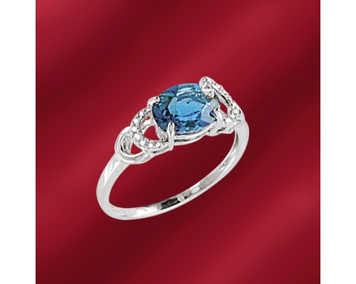 Damenring, Weißgold 585, Brillant 0,053 ct WSI, London blue Topas