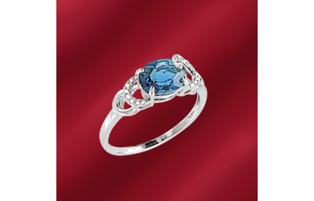 Damenring, Weißgold 585, Brillant 0,053 ct WSI, London blue Topas