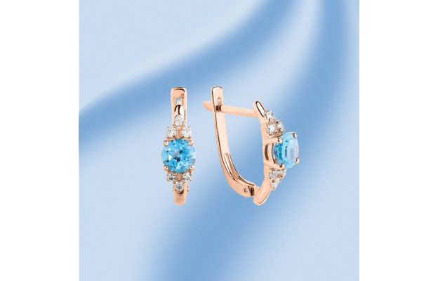 Ohrhänger, Rotgold 585, blau Topas, Zirkonia