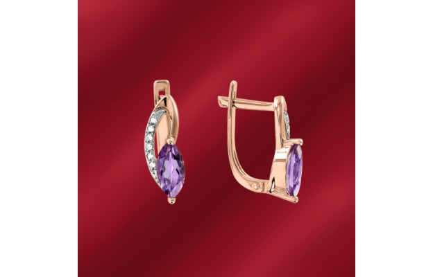 Ohrhänger Rotgold 585, Amethyst, Brillanten Ohrhänger Rotgold 585, Amethyst, Brillanten