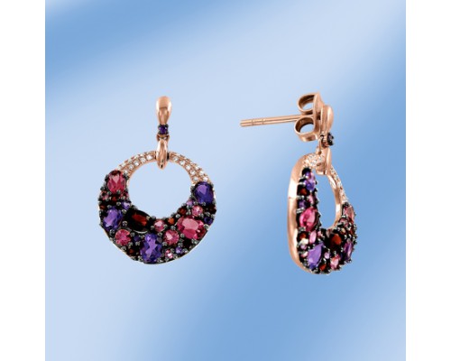 Ohrstecker Amethyst, Brillanten, Granat, pink Turmalin