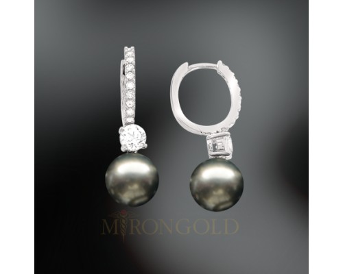 Ohrhänger, Silber, 925°, Zirkonia, schwarze Perle