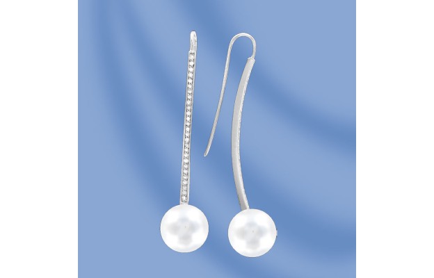 Ohrhänger, Silber, 925°, Perle, Zirkonia; Länge ca. 5,5 cm