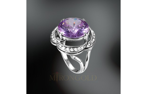Damenring, Silber 925, Amethyst syn. und Zirkonia